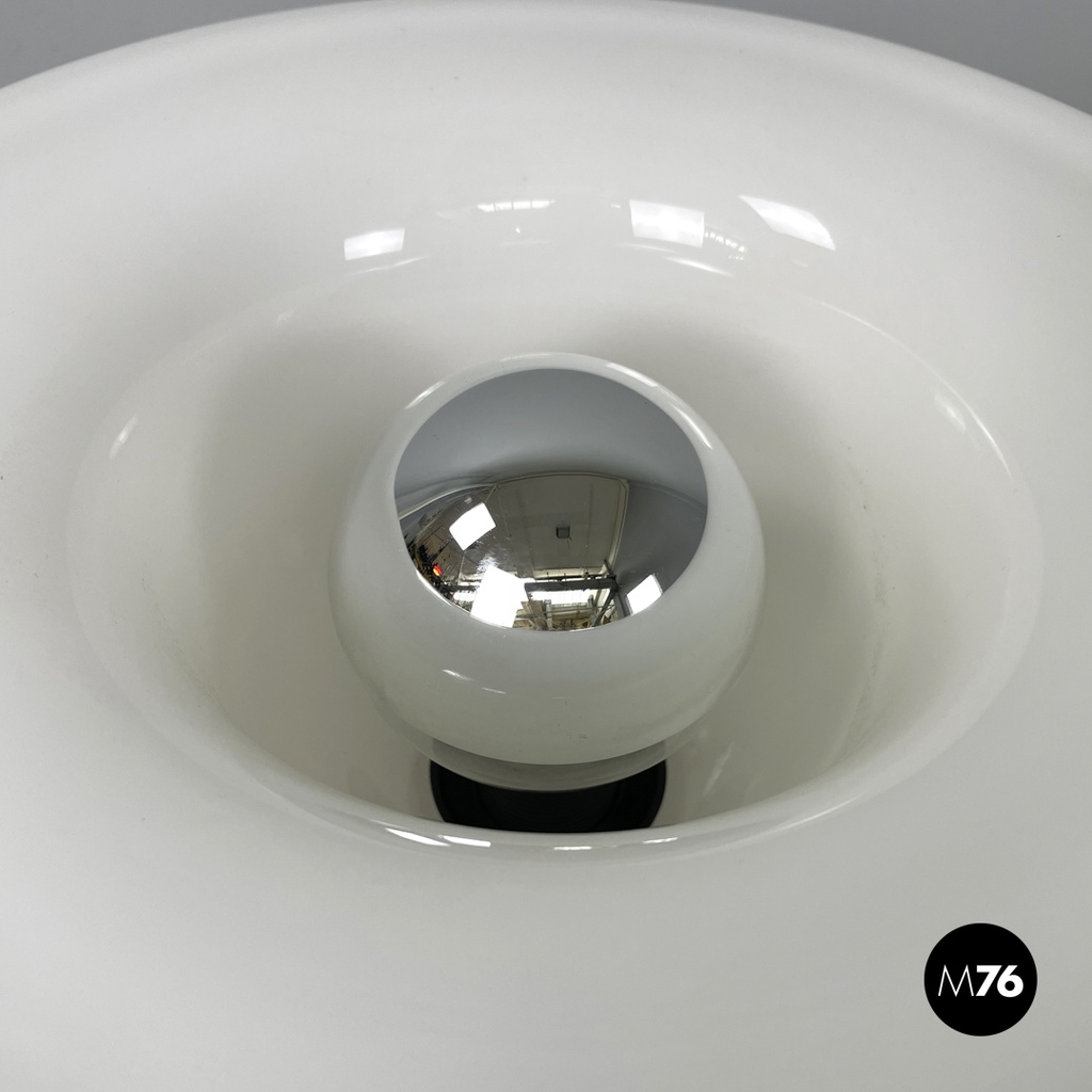 Italian modern round table lamp with curved profiles metal and white glass 1970s