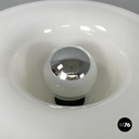 Italian modern round table lamp with curved profiles metal and white glass 1970s