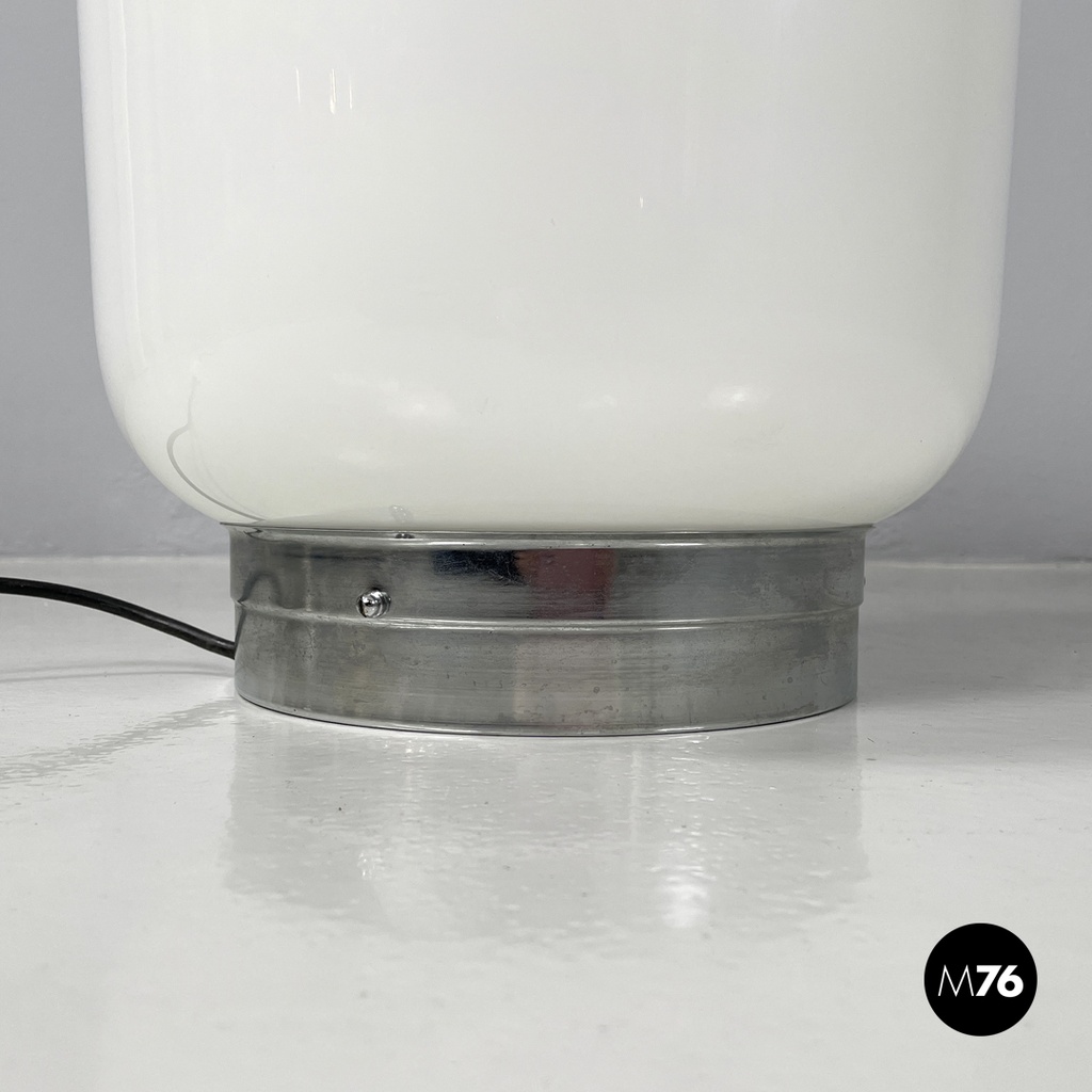 Italian modern round table lamp with curved profiles metal and white glass 1970s