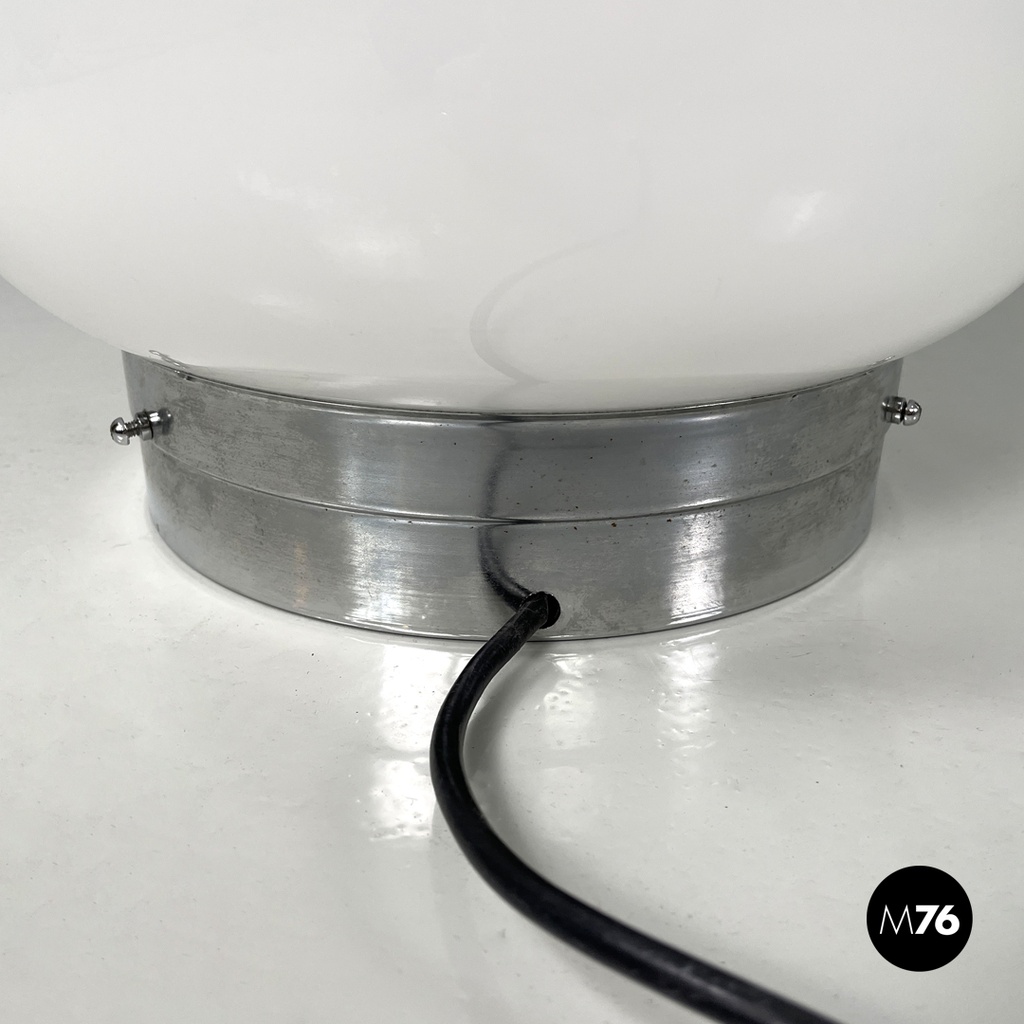 Italian modern round table lamp with curved profiles metal and white glass 1970s