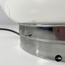 Italian modern round table lamp with curved profiles metal and white glass 1970s