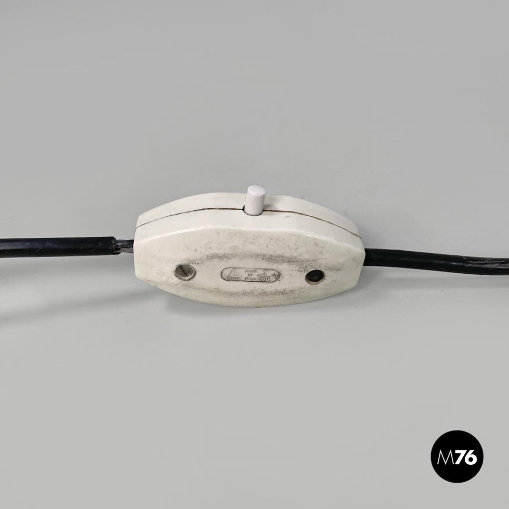 Italian modern round table lamp with curved profiles metal and white glass 1970s