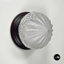 Italian art deco Wall lamp in crafted glass, wood and brass, 1930-1940s