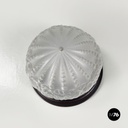 Italian art deco Wall lamp in crafted glass, wood and brass, 1930-1940s