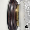 Italian art deco Wall lamp in crafted glass, wood and brass, 1930-1940s