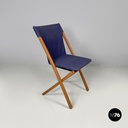 Italian post modern folding chair in wood and blue fabric structure, 1990s