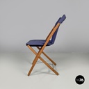 Italian post modern folding chair in wood and blue fabric structure, 1990s