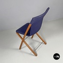Italian post modern folding chair in wood and blue fabric structure, 1990s