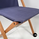 Italian post modern folding chair in wood and blue fabric structure, 1990s