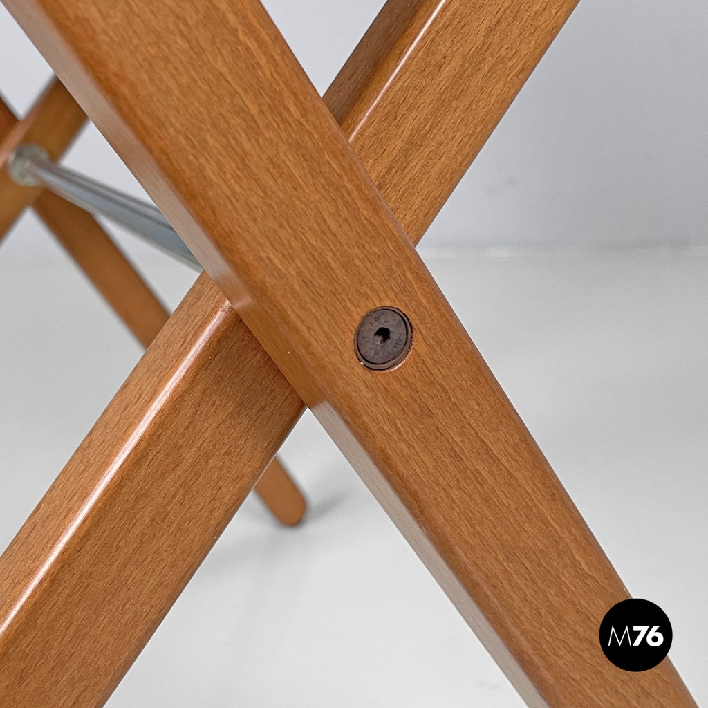 Italian post modern folding chair in wood and blue fabric structure, 1990s