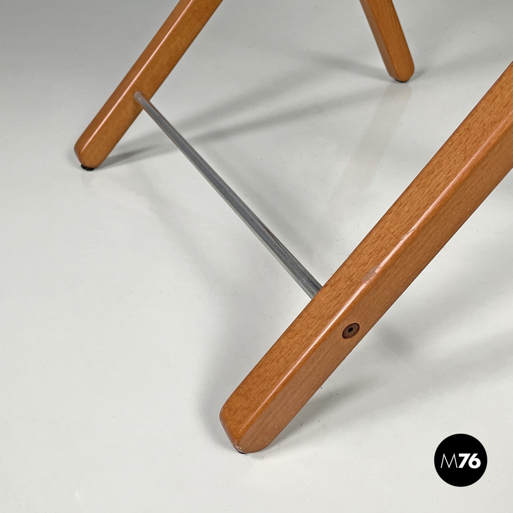 Italian post modern folding chair in wood and blue fabric structure, 1990s