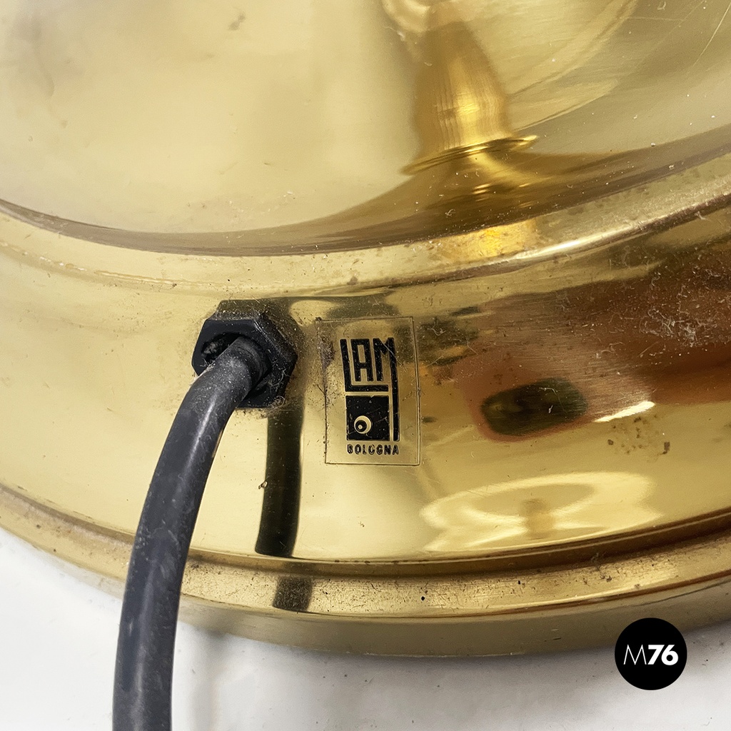 Italian mid-century modern Floor lamp in withe fabric brass by Lam Bologna 1960s