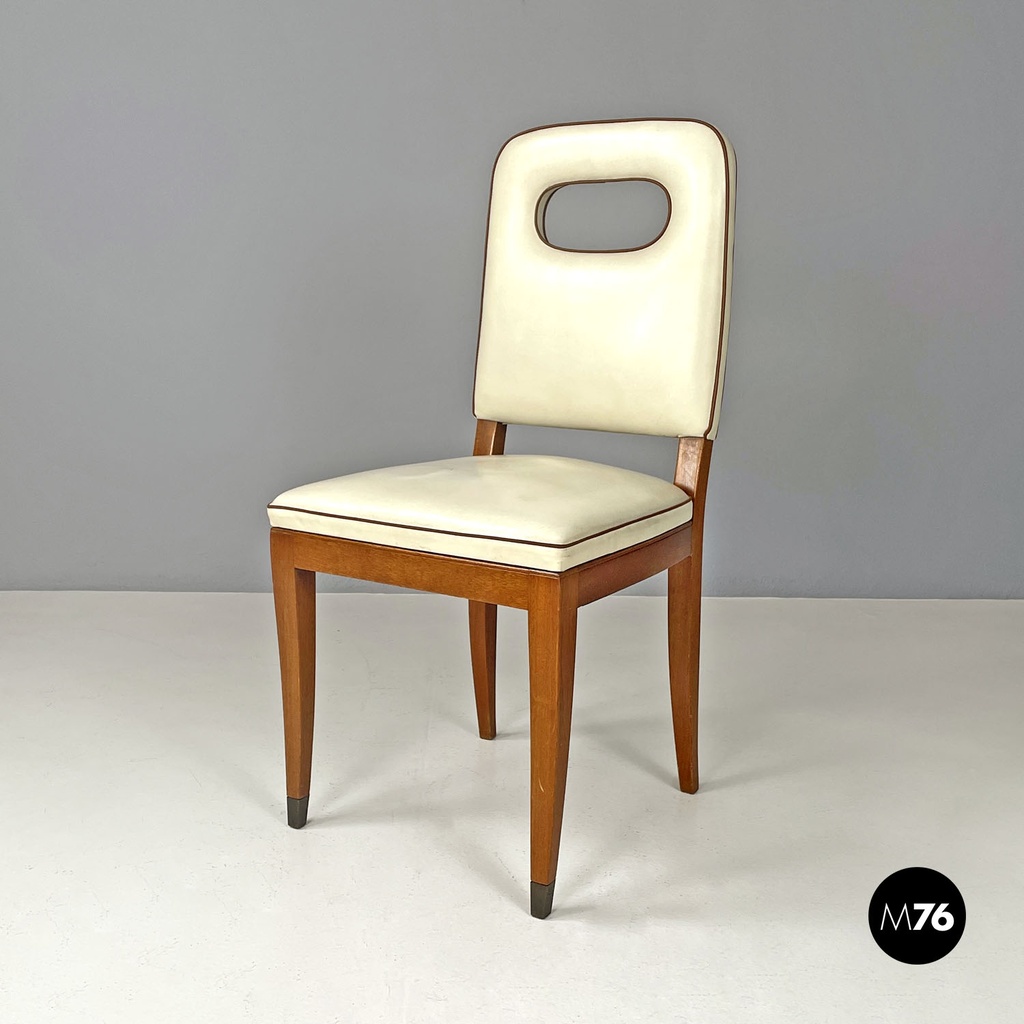 Italian Art Deco white leather and wood chair by Giovanni Gariboldi, 1940s