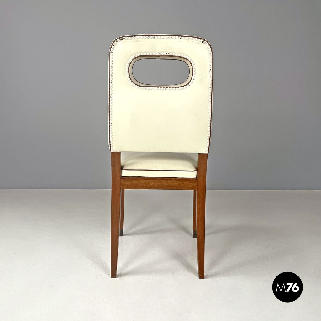 Italian Art Deco white leather and wood chair by Giovanni Gariboldi, 1940s
