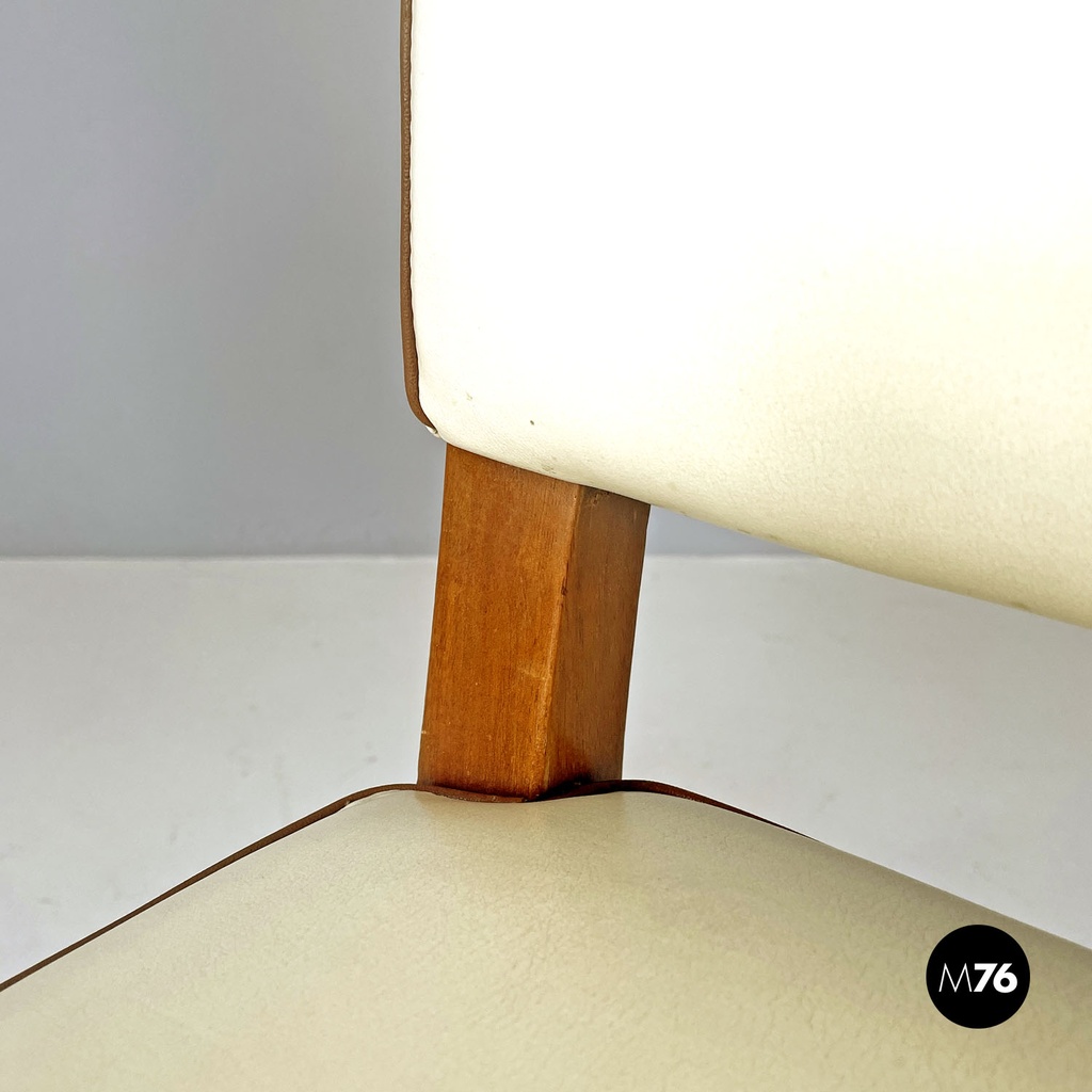 Italian Art Deco white leather and wood chair by Giovanni Gariboldi, 1940s