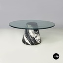 Italian modern Round coffee table in marble and glass, 1980s