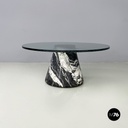 Italian modern Round coffee table in marble and glass, 1980s