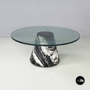 Italian modern Round coffee table in marble and glass, 1980s