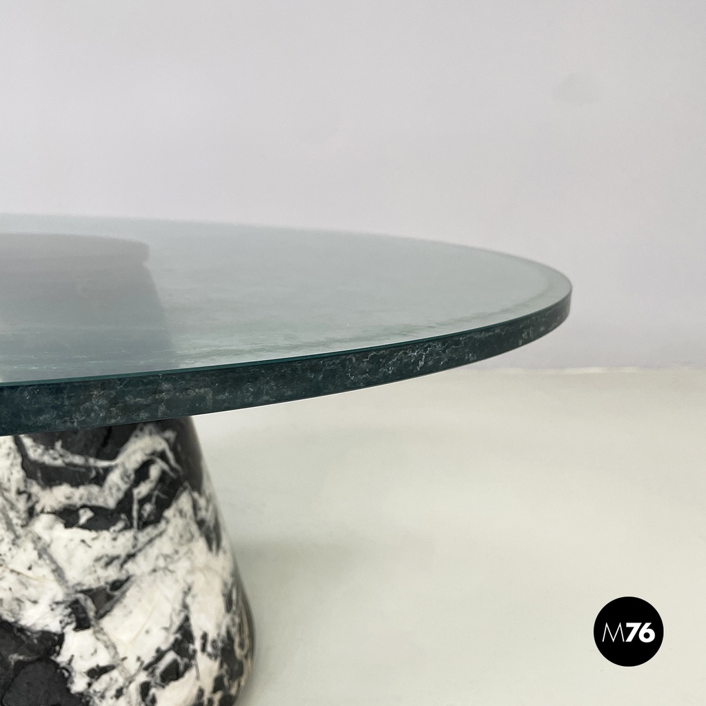 Italian modern Round coffee table in marble and glass, 1980s