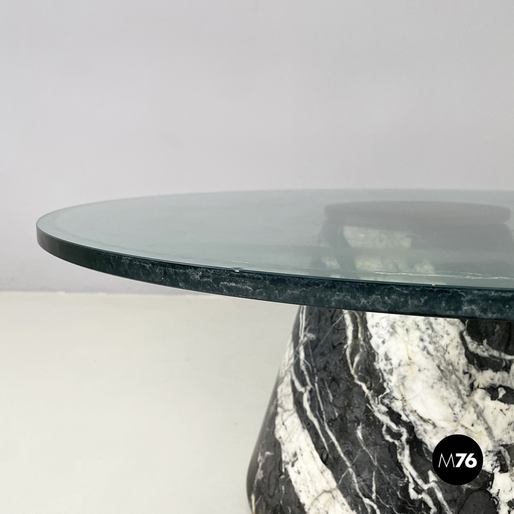 Italian modern Round coffee table in marble and glass, 1980s