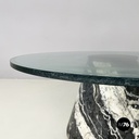 Italian modern Round coffee table in marble and glass, 1980s