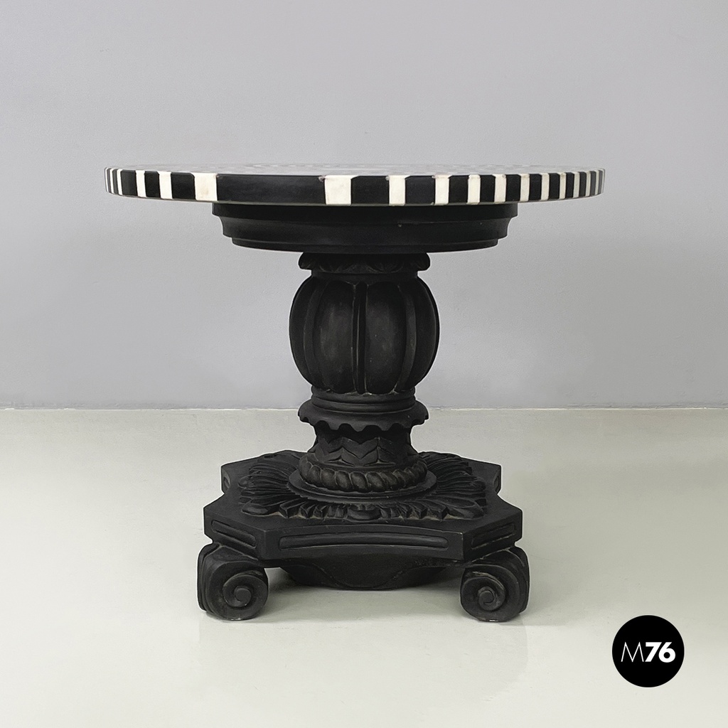Italian Coffee table in cast iron, black and white marble, early 1900s