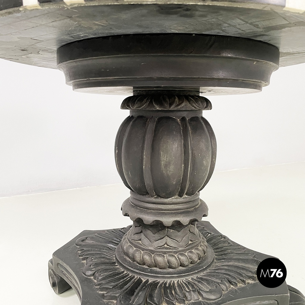 Italian Coffee table in cast iron, black and white marble, early 1900s