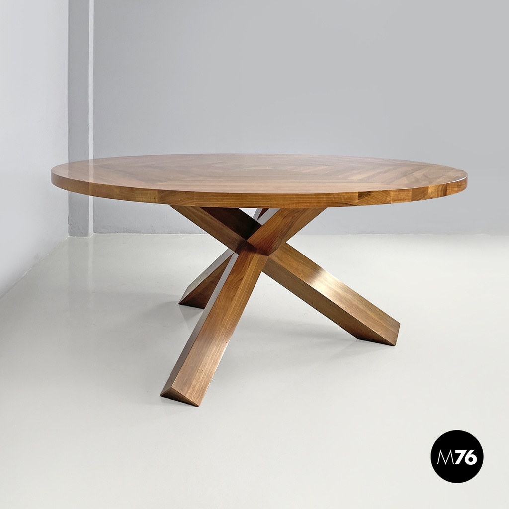 Italian modern round wooden dining table La Rotonda Mario Bellini Cassina, 1980s