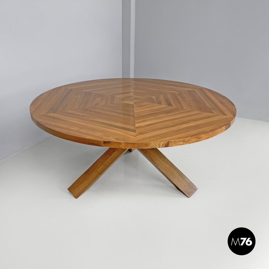 Italian modern round wooden dining table La Rotonda Mario Bellini Cassina, 1980s