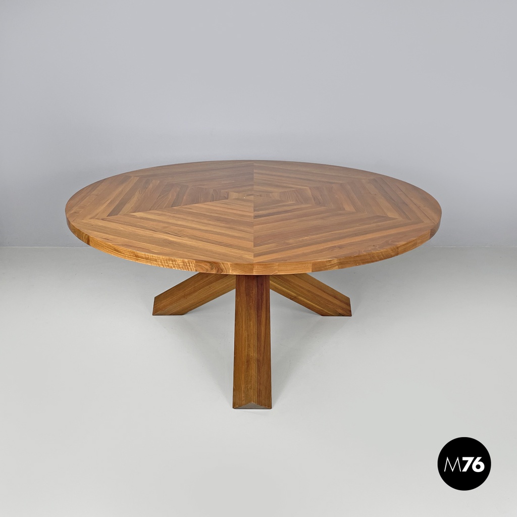 Italian modern round wooden dining table La Rotonda Mario Bellini Cassina, 1980s