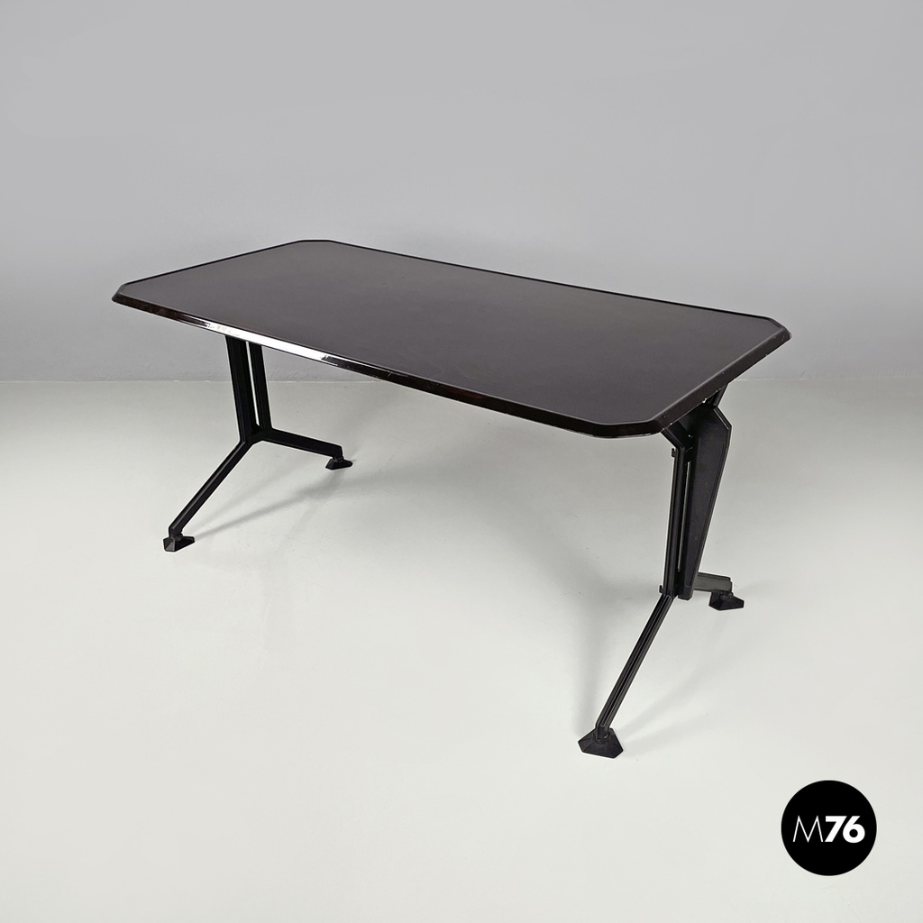 Italian mid-century modern black metal laminate desk Arco BBPR Olivetti, 1960s