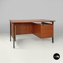 Italian mid-century modern wooden and black metal desk with three drawers, 1960s