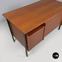 Italian mid-century modern wooden and black metal desk with three drawers, 1960s