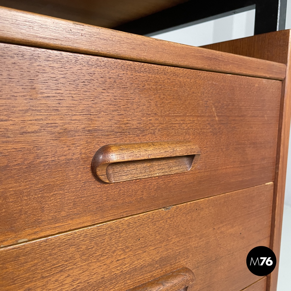 Italian mid-century modern wooden and black metal desk with three drawers, 1960s