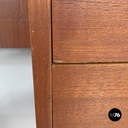 Italian mid-century modern wooden and black metal desk with three drawers, 1960s