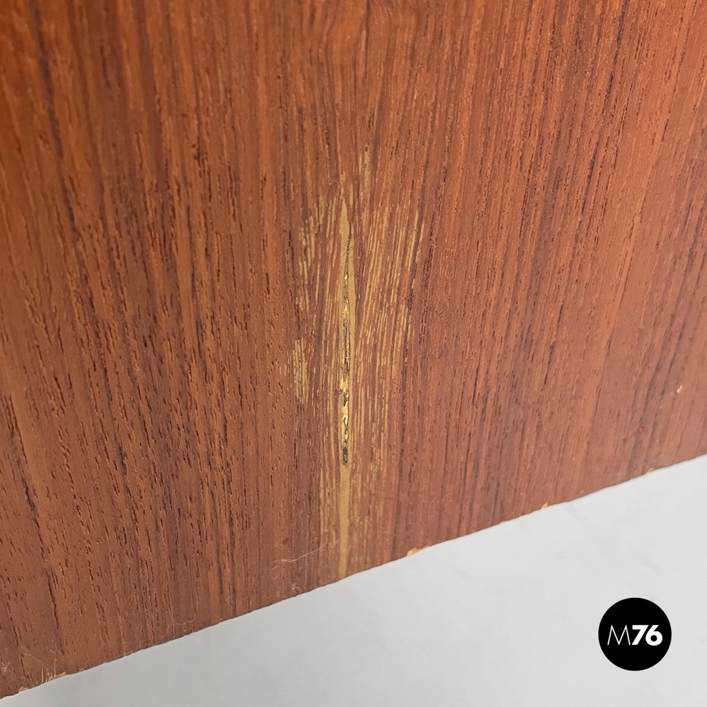 Italian mid-century modern wooden and black metal desk with three drawers, 1960s