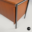 Italian mid-century modern wooden and black metal desk with three drawers, 1960s