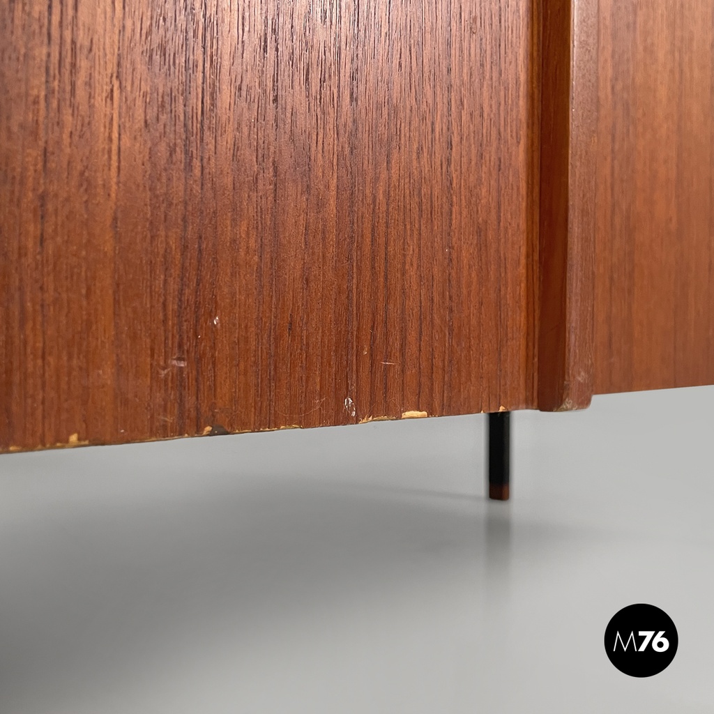 Italian mid-century modern wooden and black metal desk with three drawers, 1960s