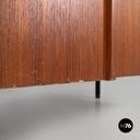 Italian mid-century modern wooden and black metal desk with three drawers, 1960s