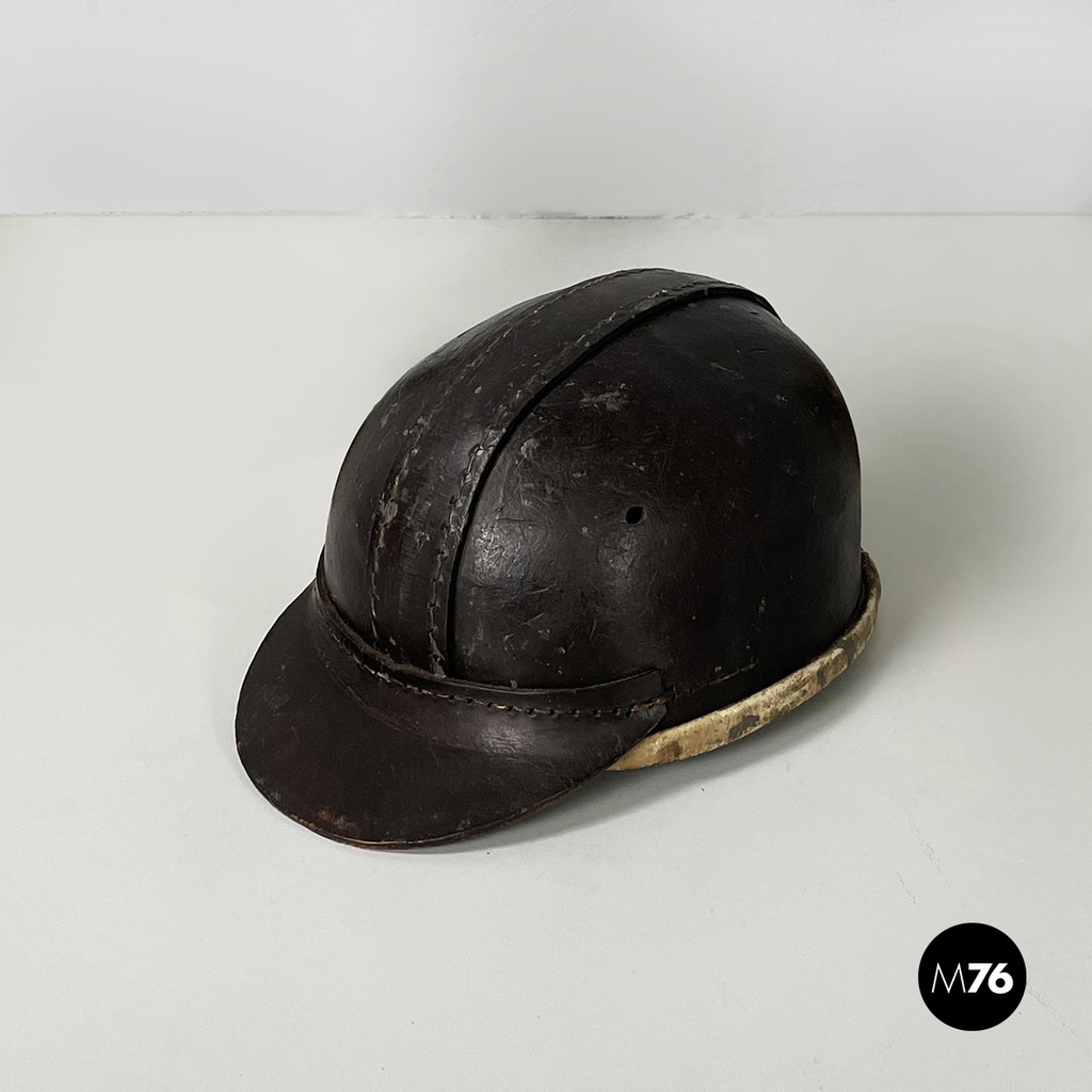 Poland Miner's helmet in dark brown and beige leather, late 1800s-early 1900s