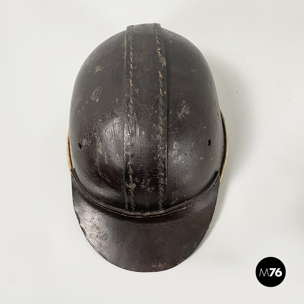 Poland Miner's helmet in dark brown and beige leather, late 1800s-early 1900s