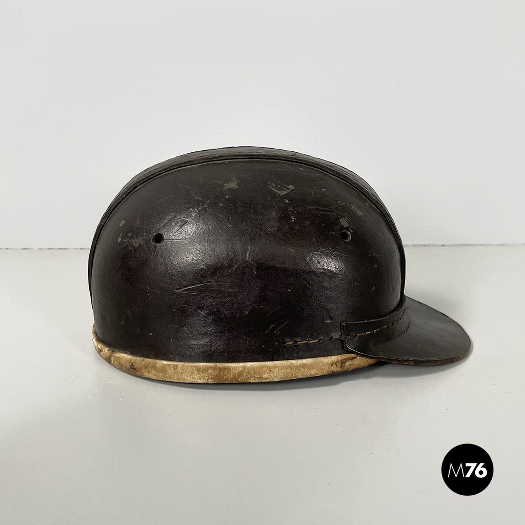Poland Miner's helmet in dark brown and beige leather, late 1800s-early 1900s