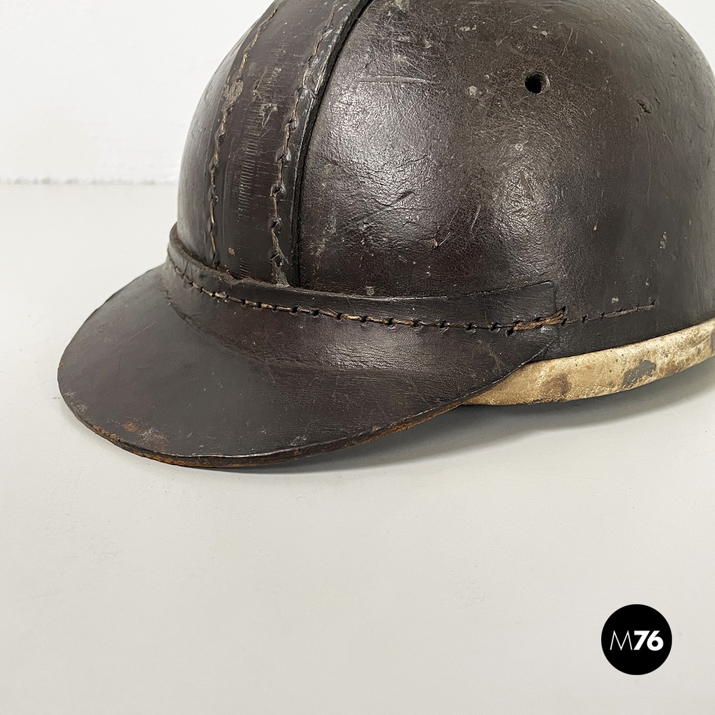 Poland Miner's helmet in dark brown and beige leather, late 1800s-early 1900s