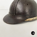 Poland Miner's helmet in dark brown and beige leather, late 1800s-early 1900s