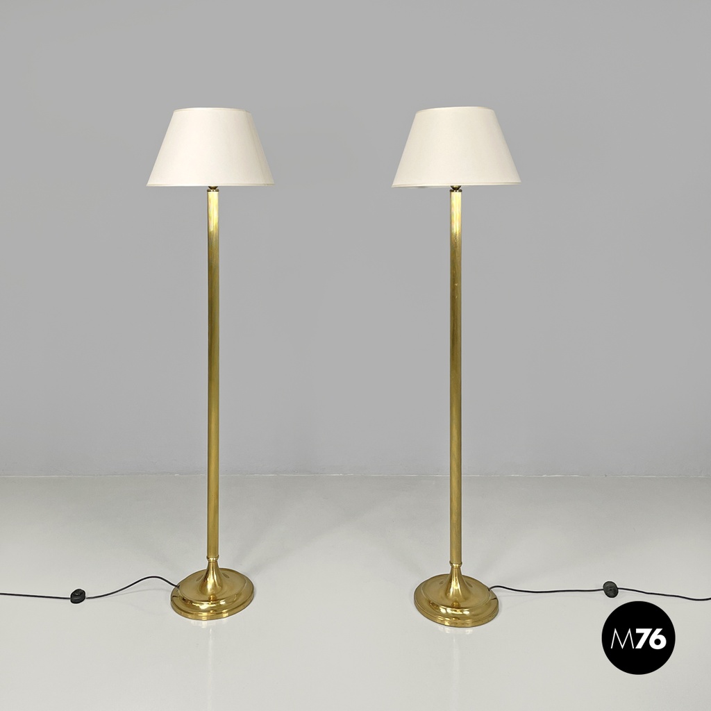 Italian mid-century modern floor lamps white fabric and brass Lam Bologna, 1960s