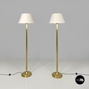 Italian mid-century modern floor lamps white fabric and brass Lam Bologna, 1960s
