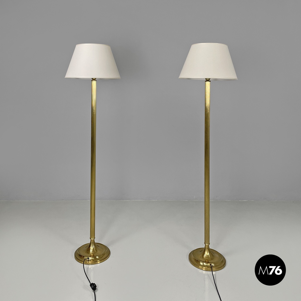 Italian mid-century modern floor lamps white fabric and brass Lam Bologna, 1960s