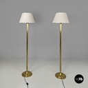 Italian mid-century modern floor lamps white fabric and brass Lam Bologna, 1960s