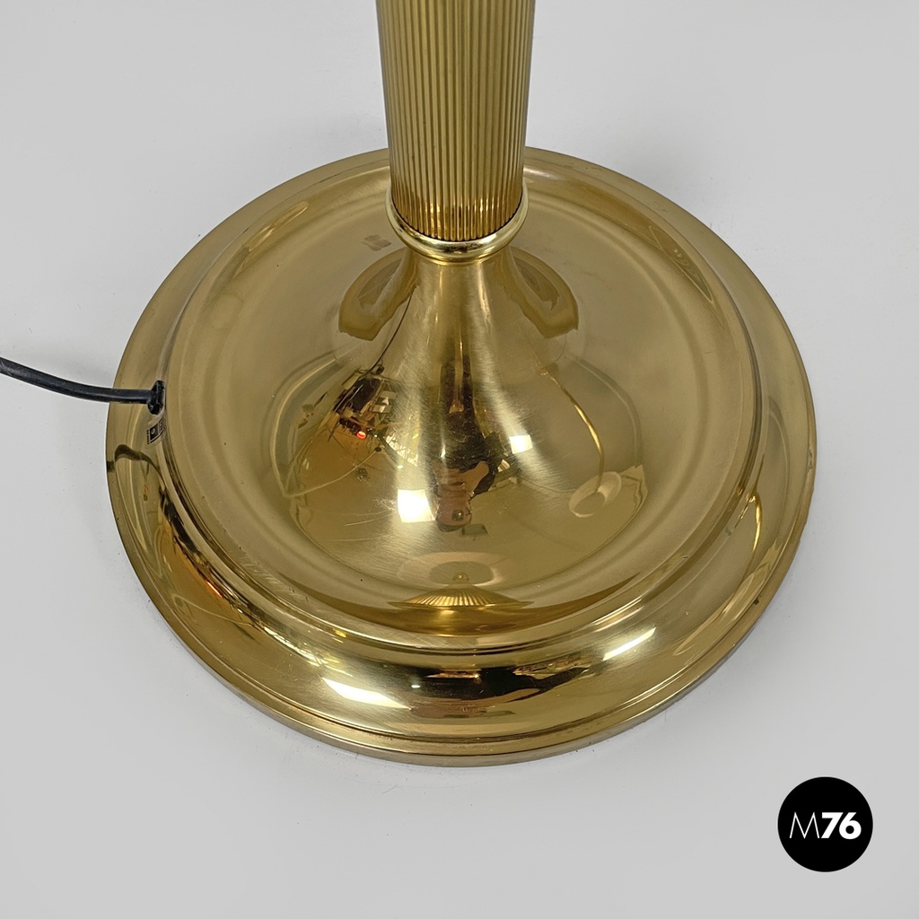 Italian mid-century modern floor lamps white fabric and brass Lam Bologna, 1960s