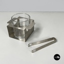 Italian modern glass and metal ice bucket with pliers by Zani & Zani, 1980s